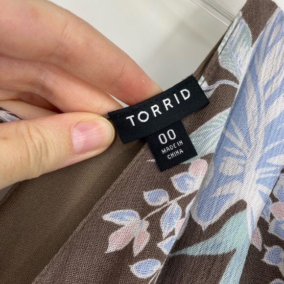 Torrid 00 Maxi Gauze Walk Through Dress Romper Blue Brown Floral - Picture 5 of 7
